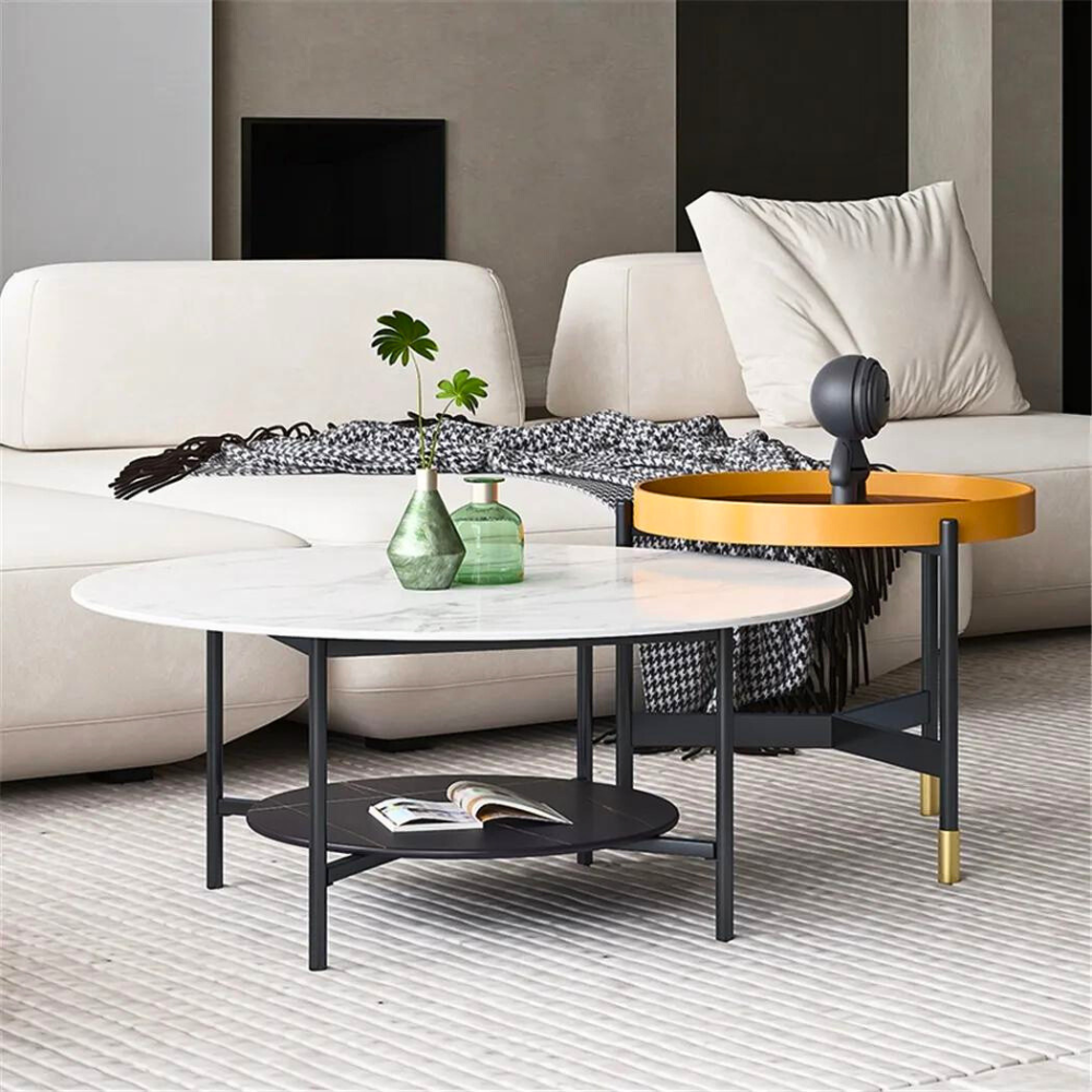 2 Tier Round Sofa Side End Table Marble Coffee Table - The Grand Bazaar of Australia