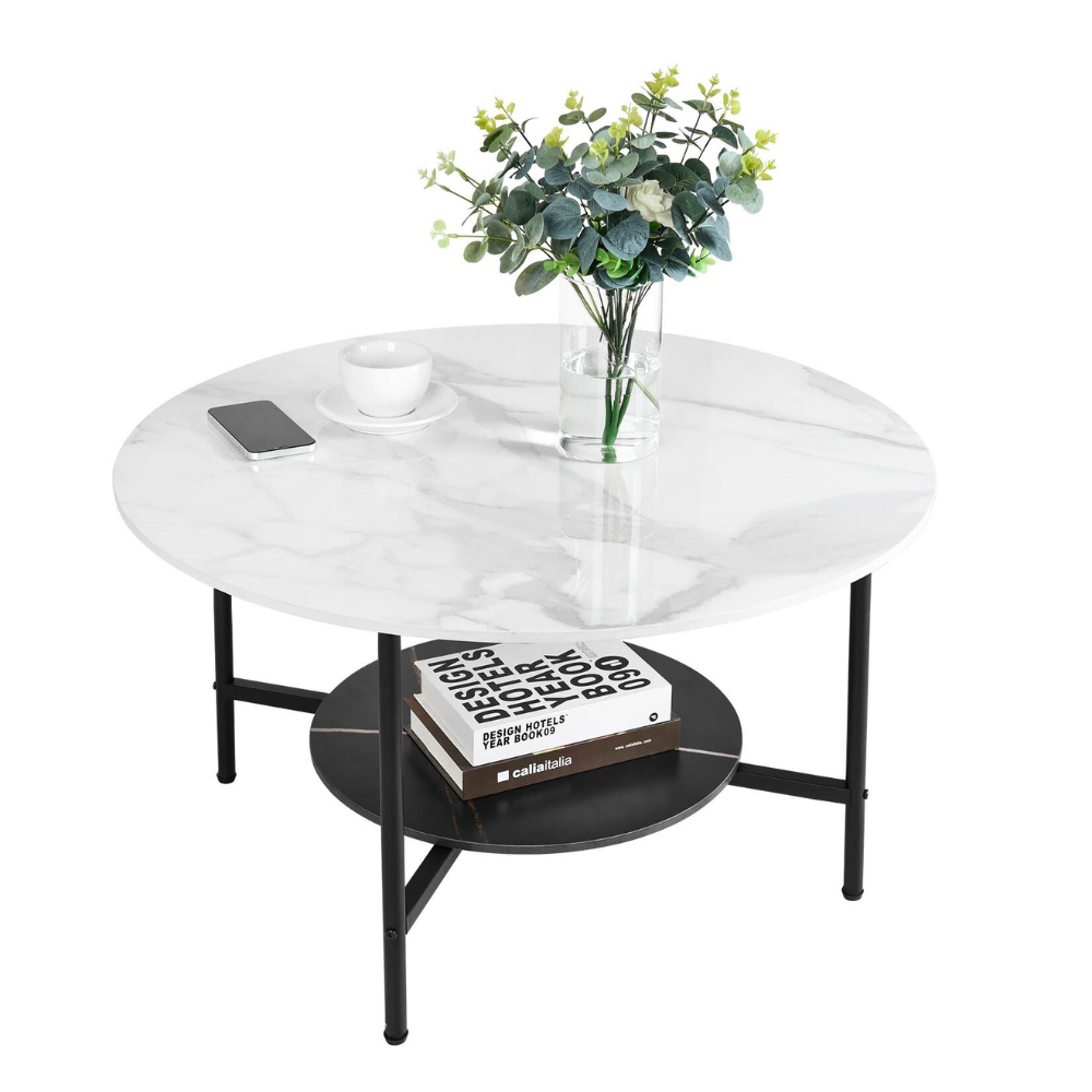 2 Tier Round Sofa Side End Table Marble Coffee Table - The Grand Bazaar of Australia