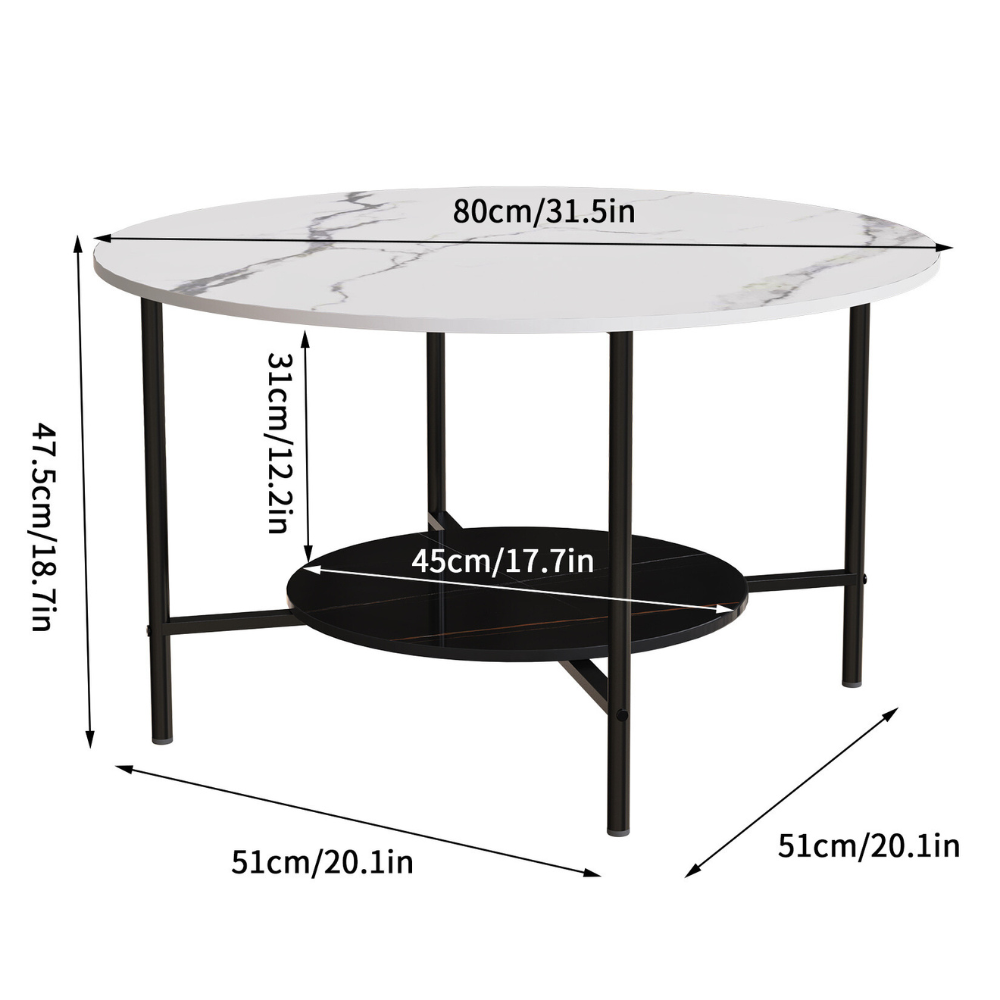 2 Tier Round Sofa Side End Table Marble Coffee Table - The Grand Bazaar of Australia
