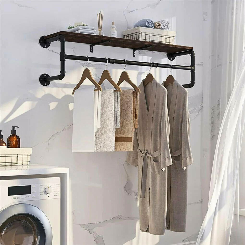 Industrial Pipe Clothes Rack with Top Shelf Coat Hanger - The Grand Bazaar of Australia