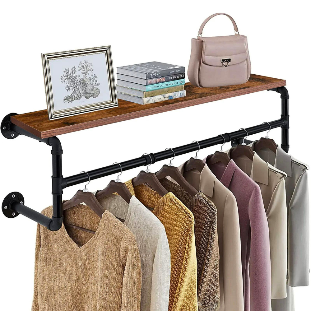 Industrial Pipe Clothes Rack with Top Shelf Coat Hanger - The Grand Bazaar of Australia