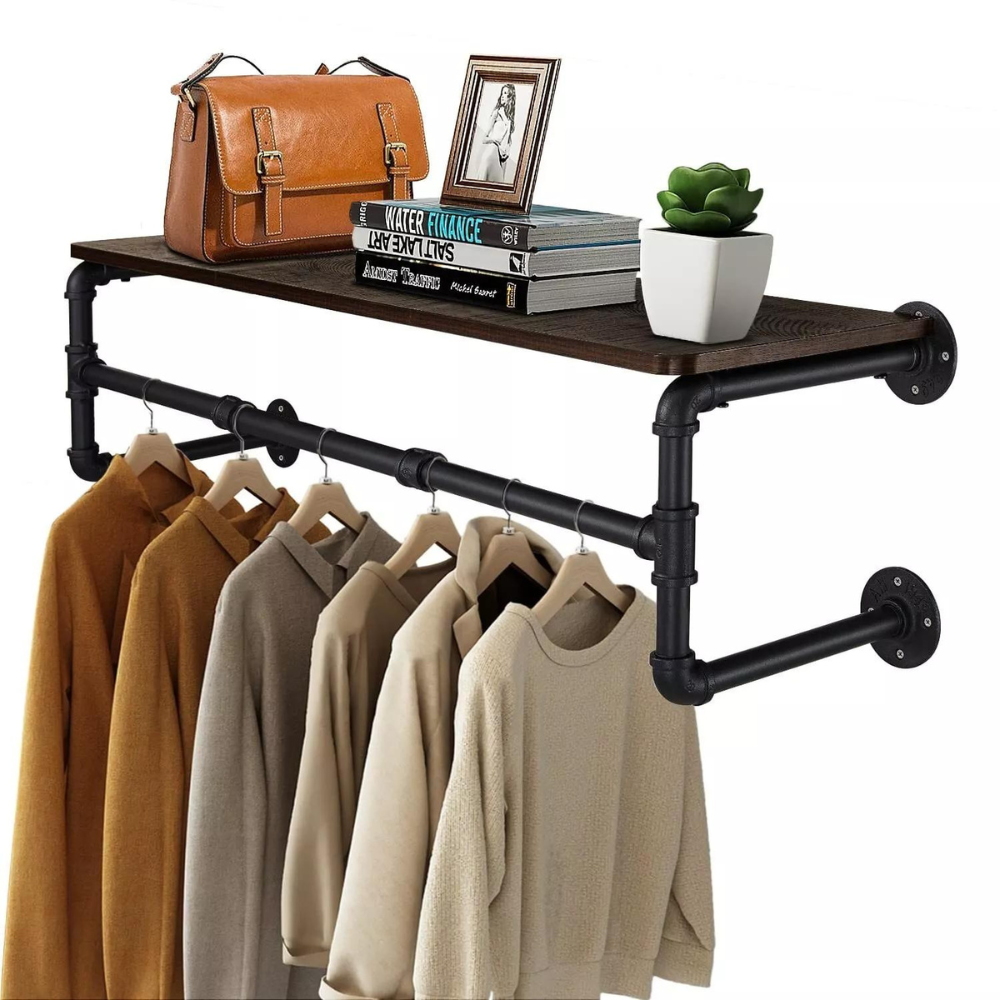 Industrial Pipe Clothes Rack with Top Shelf Coat Hanger - The Grand Bazaar of Australia
