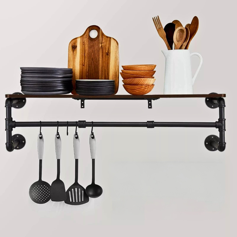 Industrial Pipe Clothes Rack with Top Shelf Coat Hanger - The Grand Bazaar of Australia