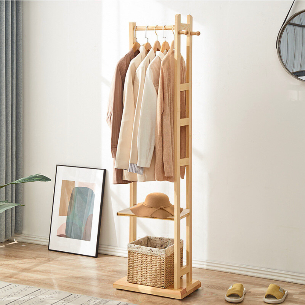 Garment Coat Clothes Stand Rack Hat Shoe Wooden Hanger Holder Shelf Organizer - The Grand Bazaar of Australia