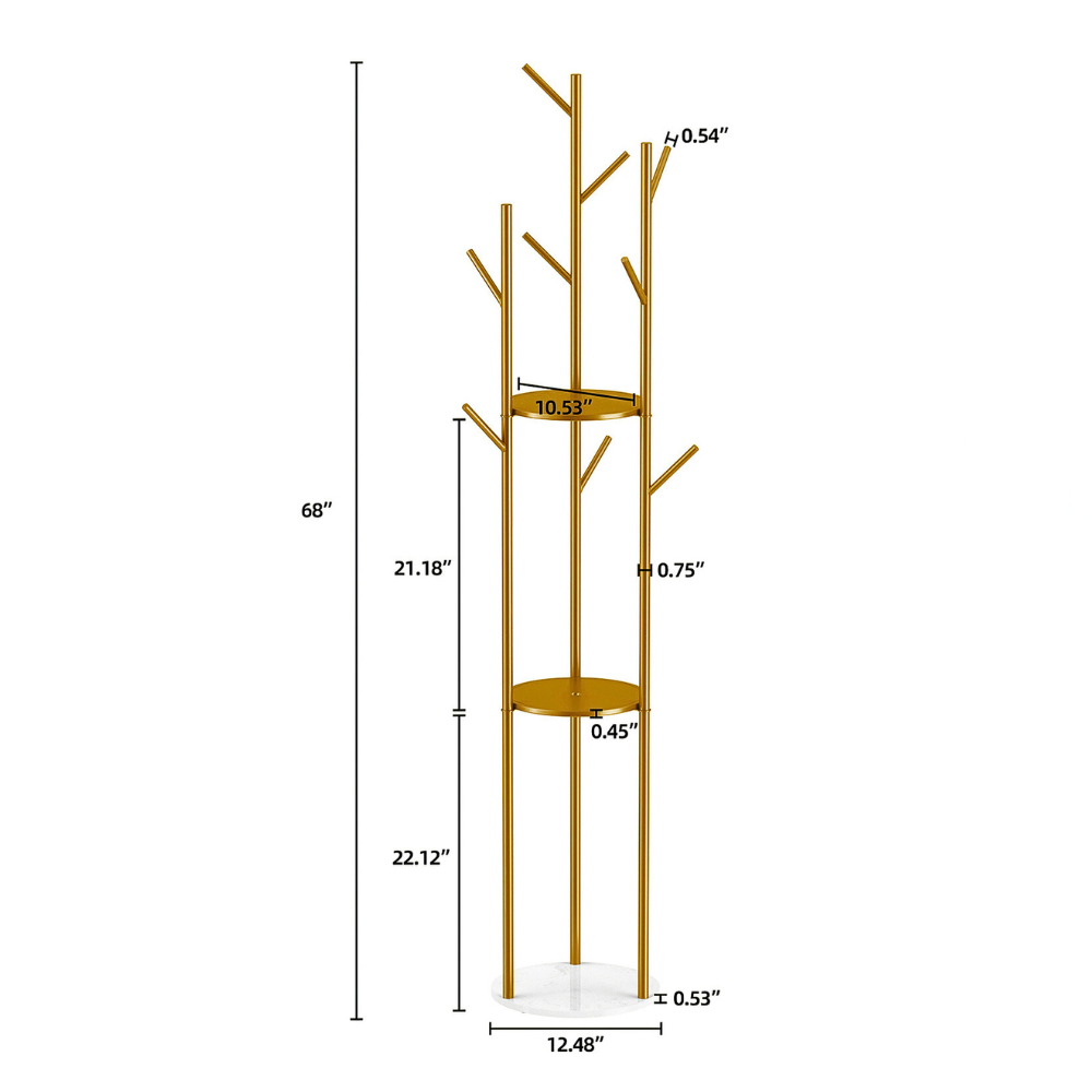 Heavy Duty Marble Coat Rack Stand Gold Metal Tall Clothes Rail Hanger