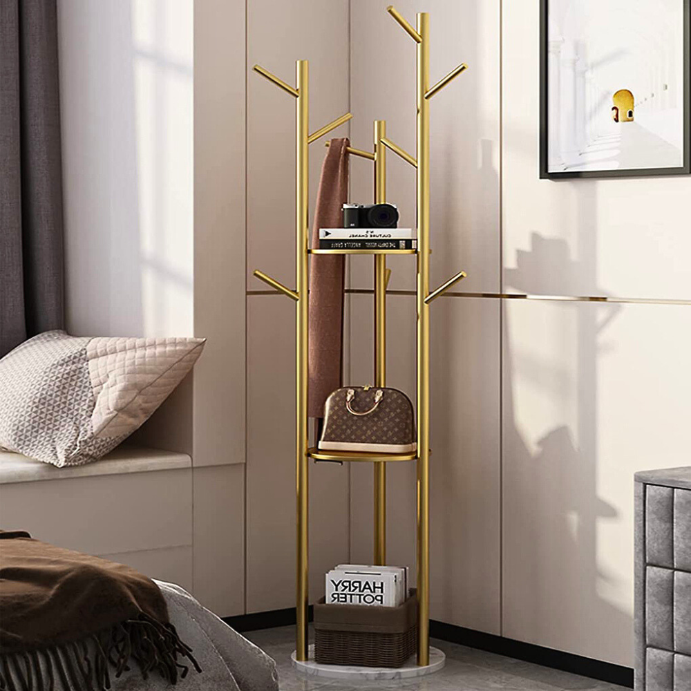 Heavy Duty Marble Coat Rack Stand Gold Metal Tall Clothes Rail Hanger