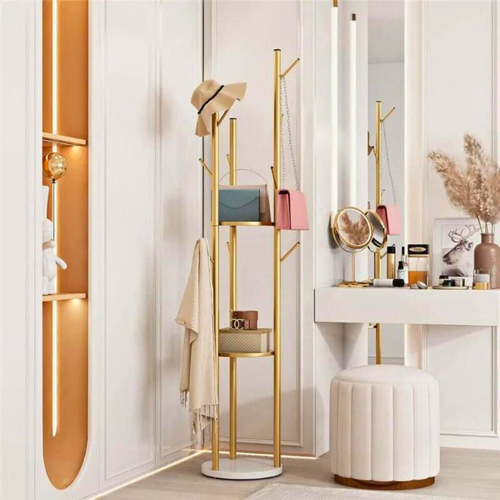 Heavy Duty Marble Coat Rack Stand Gold Metal Tall Clothes Rail Hanger