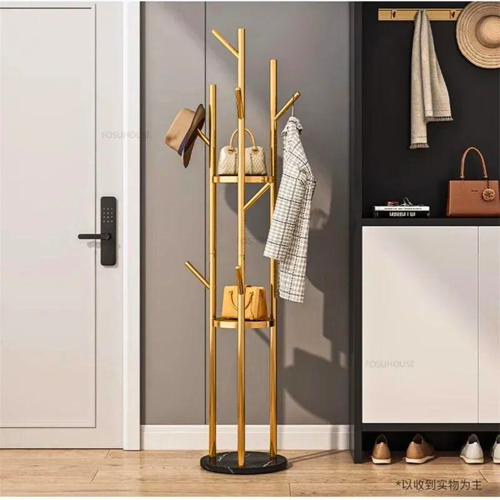 Heavy Duty Marble Coat Rack Stand Gold Metal Tall Clothes Rail Hanger