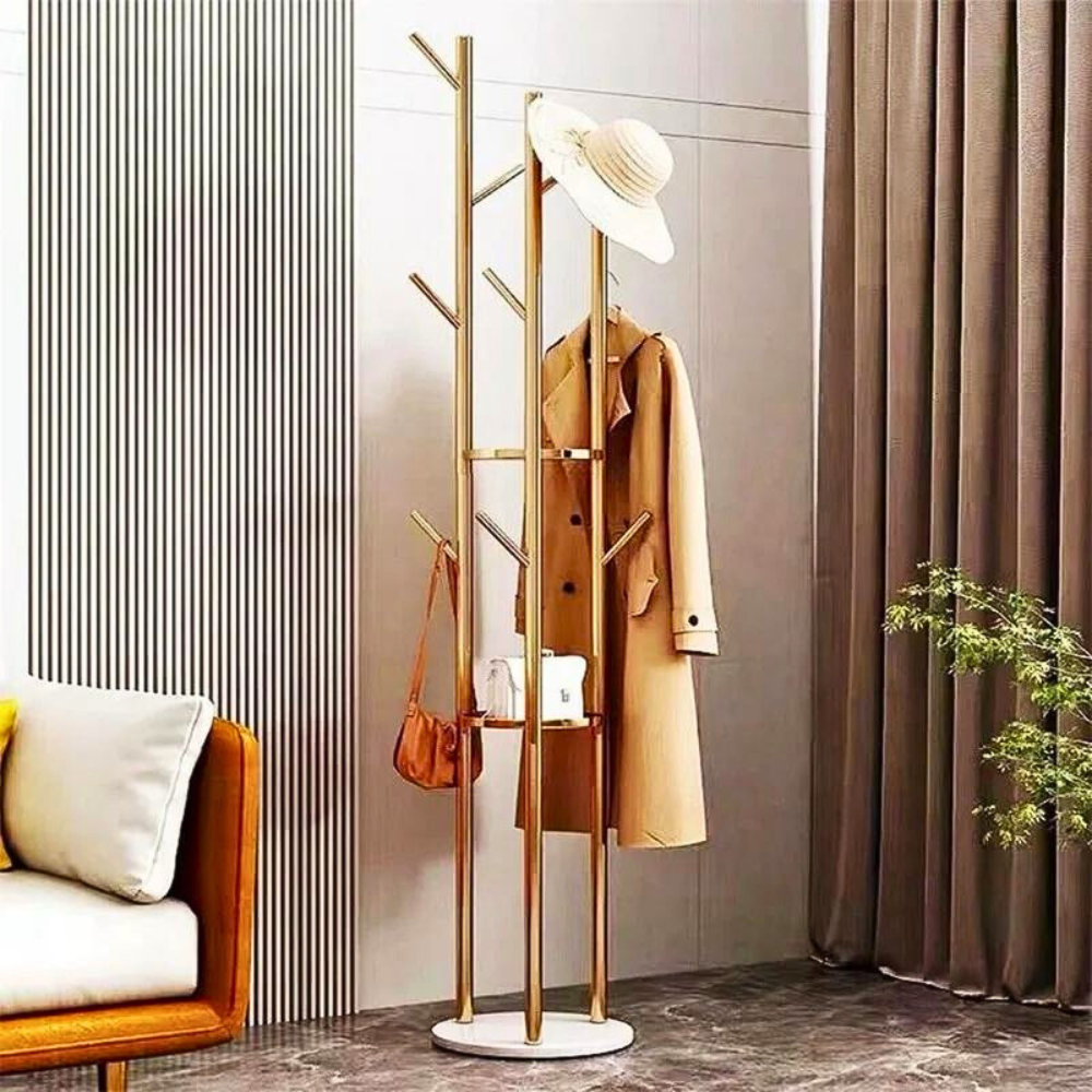 Heavy Duty Marble Coat Rack Stand Gold Metal Tall Clothes Rail Hanger