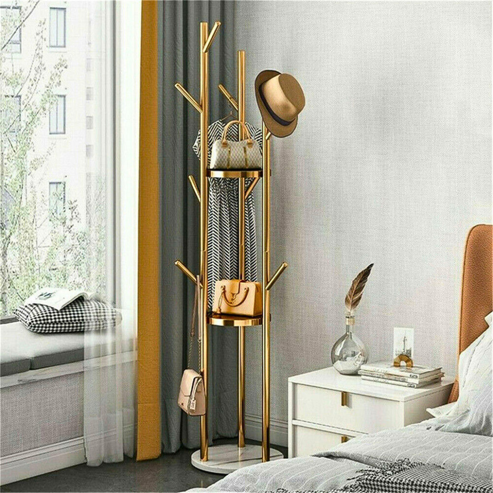 Heavy Duty Marble Coat Rack Stand Gold Metal Tall Clothes Rail Hanger