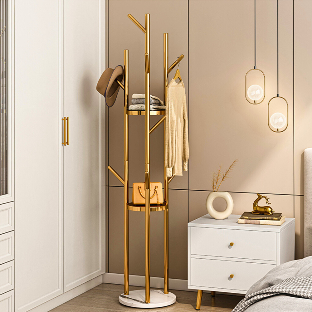 Heavy Duty Marble Coat Rack Stand Gold Metal Tall Clothes Rail Hanger