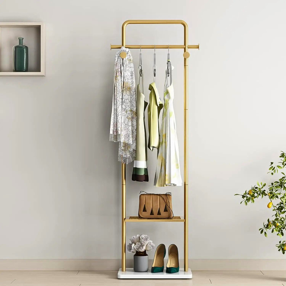 Heavy Duty Gold Pole Clothing Rack with Granite Stone Base - The Grand Bazaar of Australia