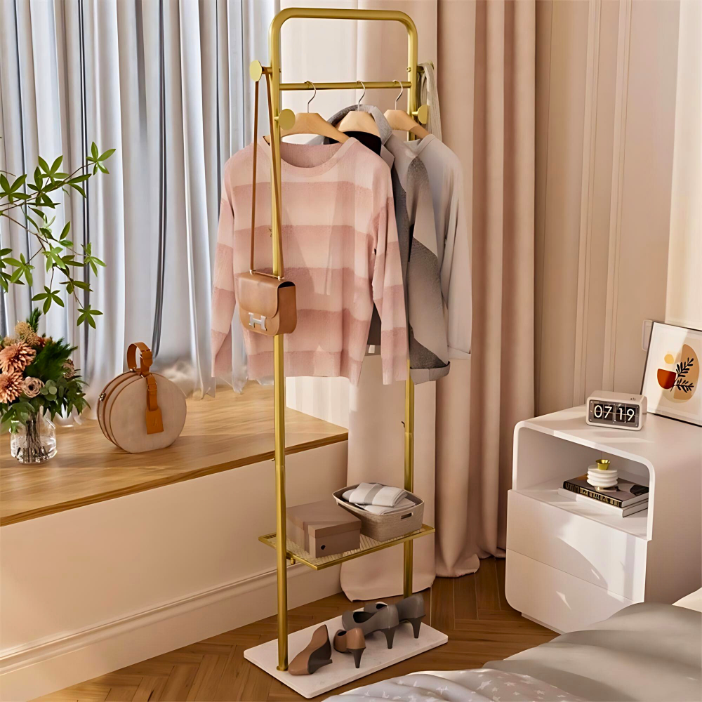 Heavy Duty Gold Pole Clothing Rack with Granite Stone Base - The Grand Bazaar of Australia