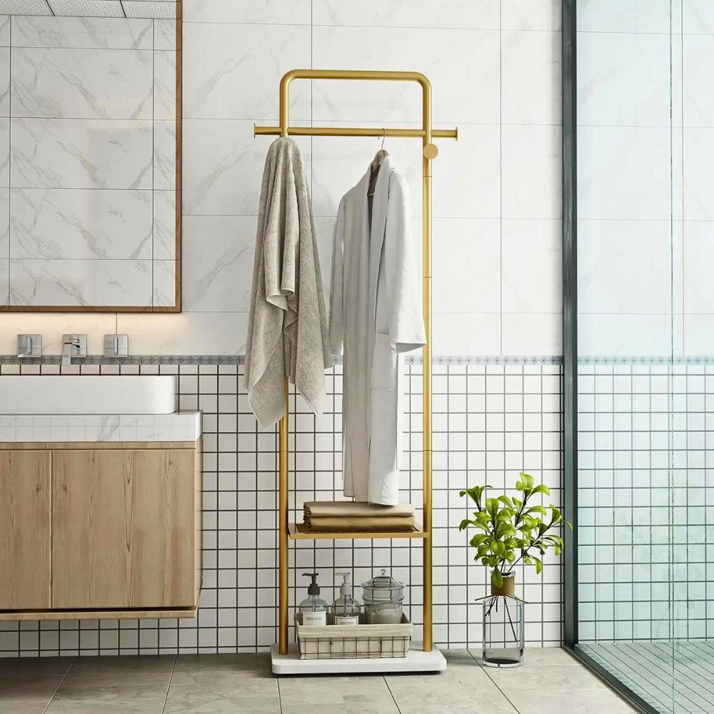 Heavy Duty Gold Pole Clothing Rack with Granite Stone Base - The Grand Bazaar of Australia