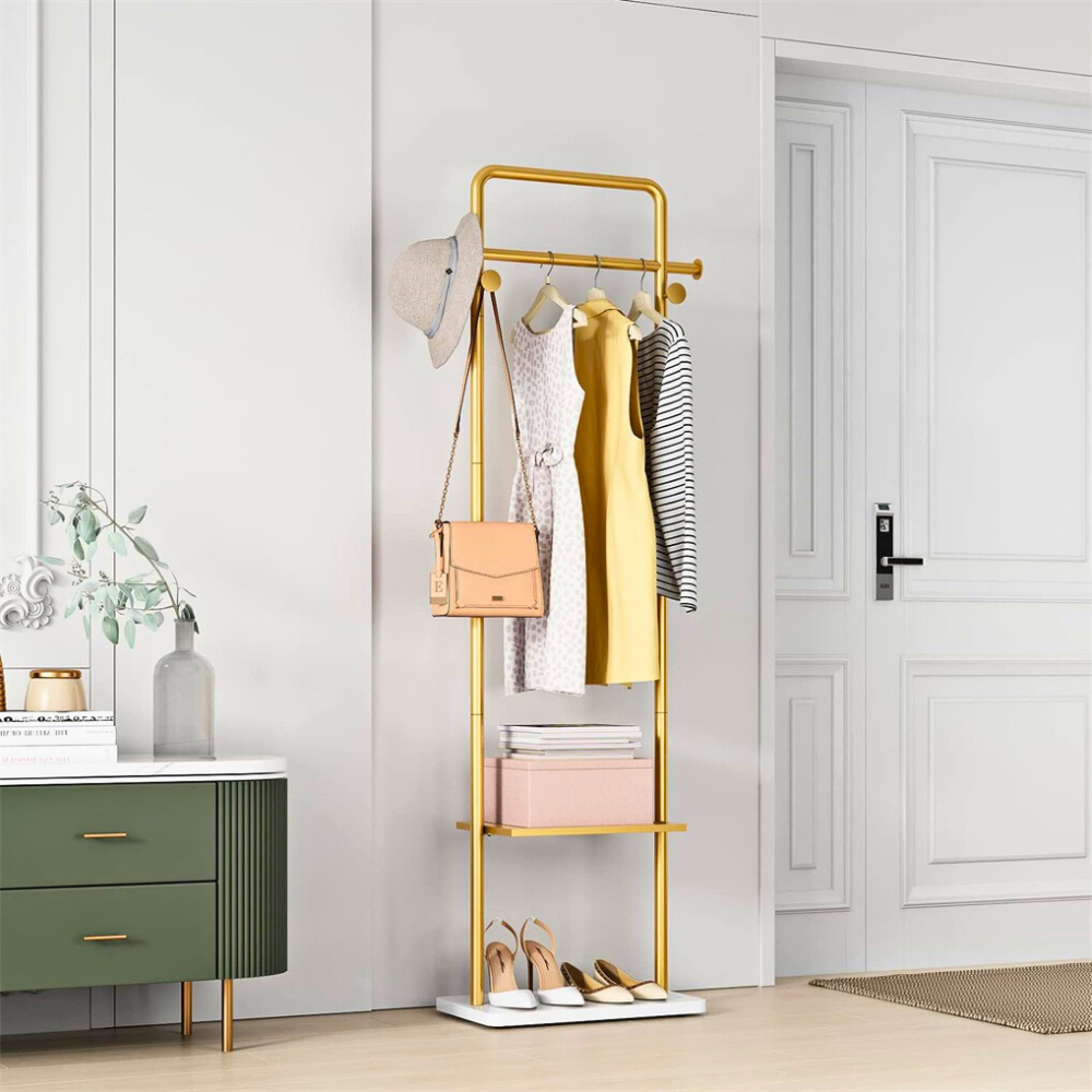 Heavy Duty Gold Pole Clothing Rack with Granite Stone Base - The Grand Bazaar of Australia