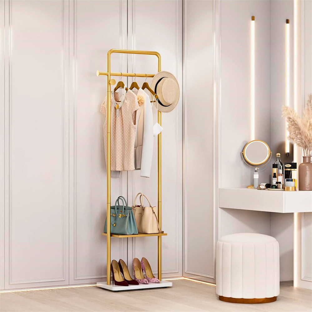 Heavy Duty Gold Pole Clothing Rack with Granite Stone Base - The Grand Bazaar of Australia