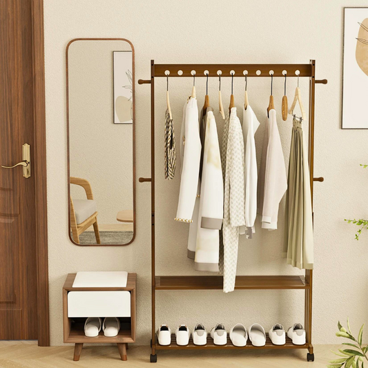 Entryway Hallway Clothes Rail Rack 2 Layer Shoe Shelves With Wheels - The Grand Bazaar of Australia