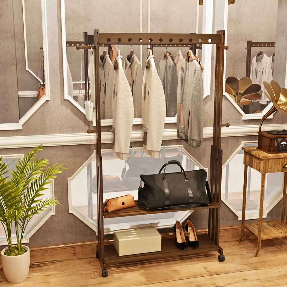 Entryway Hallway Clothes Rail Rack 2 Layer Shoe Shelves With Wheels - The Grand Bazaar of Australia