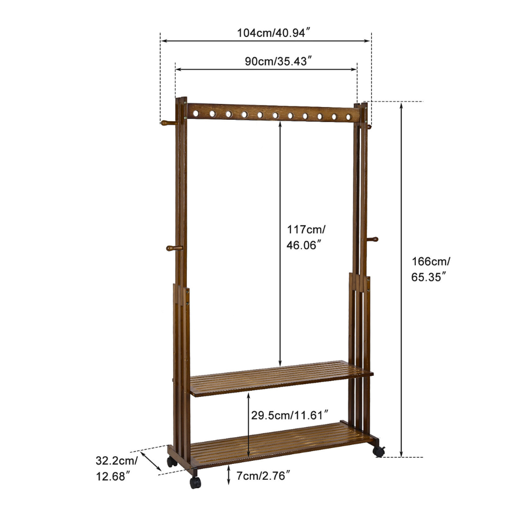 Entryway Hallway Clothes Rail Rack 2 Layer Shoe Shelves With Wheels - The Grand Bazaar of Australia