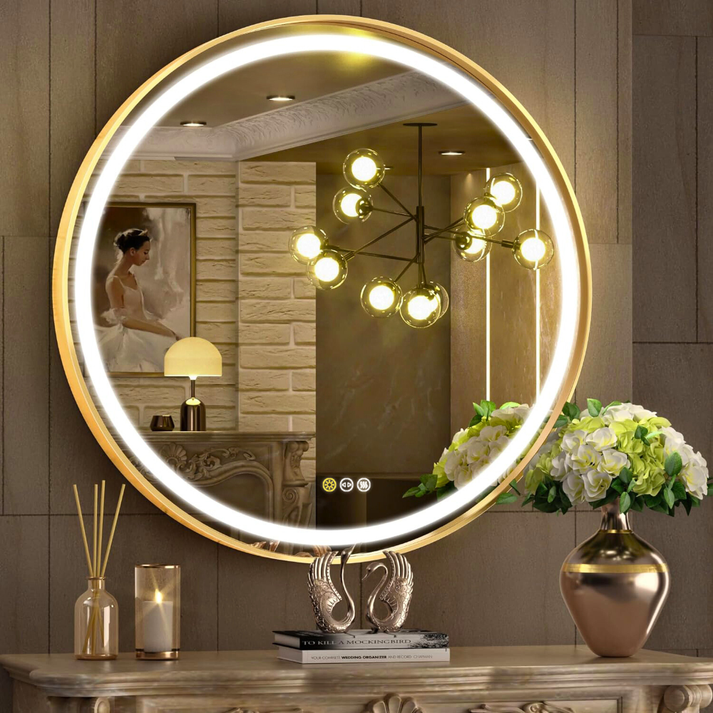 Round LED Dimmable Aluminum Fram HD Glass Wall Mounted Illuminated Vanity Mirror - The Grand Bazaar of Australia