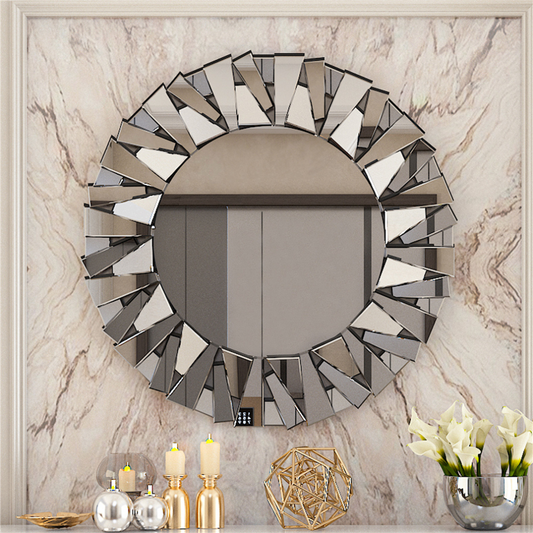 Unique Sunburst Decorative Wall Mounted Beveled Glass Accent Mirror - Round 80CM Silver - The Grand Bazaar of Australia