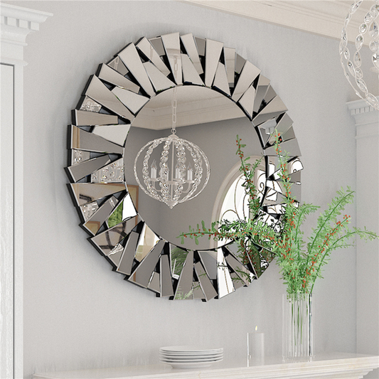Unique Sunburst Decorative Wall Mounted Beveled Glass Accent Mirror - Round 80CM Silver - The Grand Bazaar of Australia