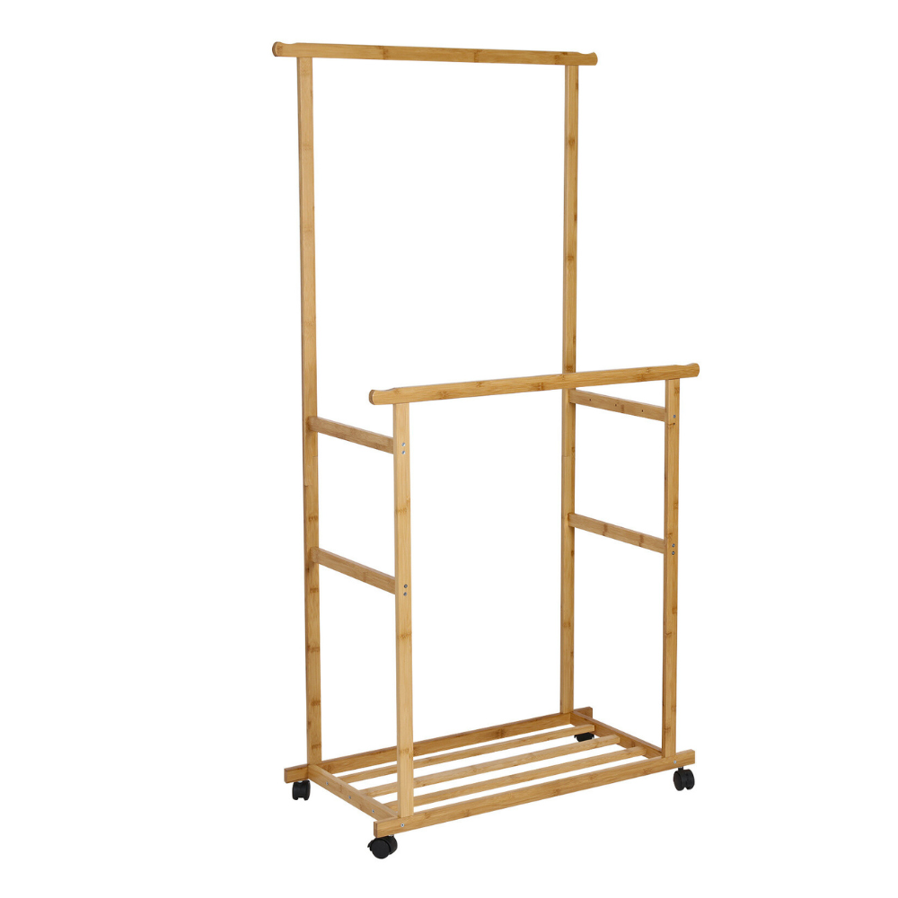 Free Standing Bamboo Double Hanging Clothes Organizer on Wheels - The Grand Bazaar of Australia