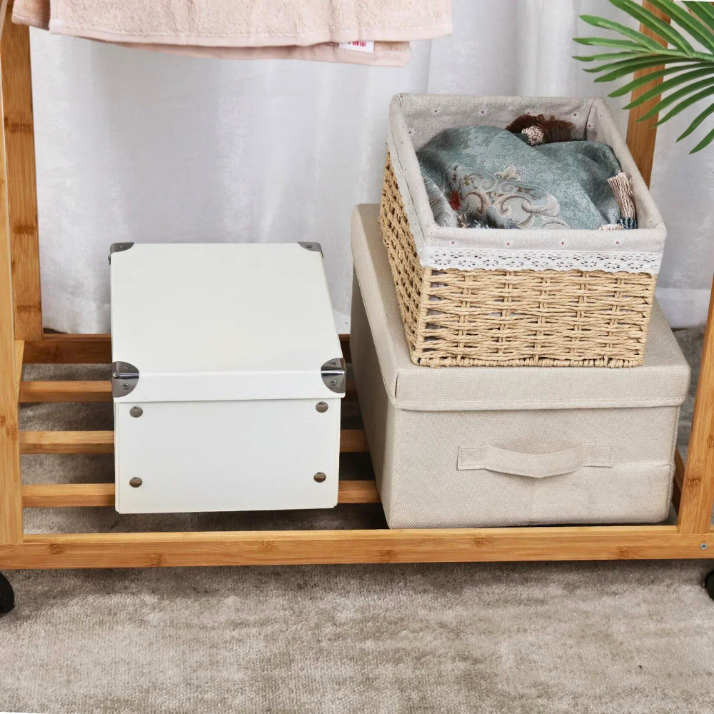 Free Standing Bamboo Double Hanging Clothes Organizer on Wheels - The Grand Bazaar of Australia