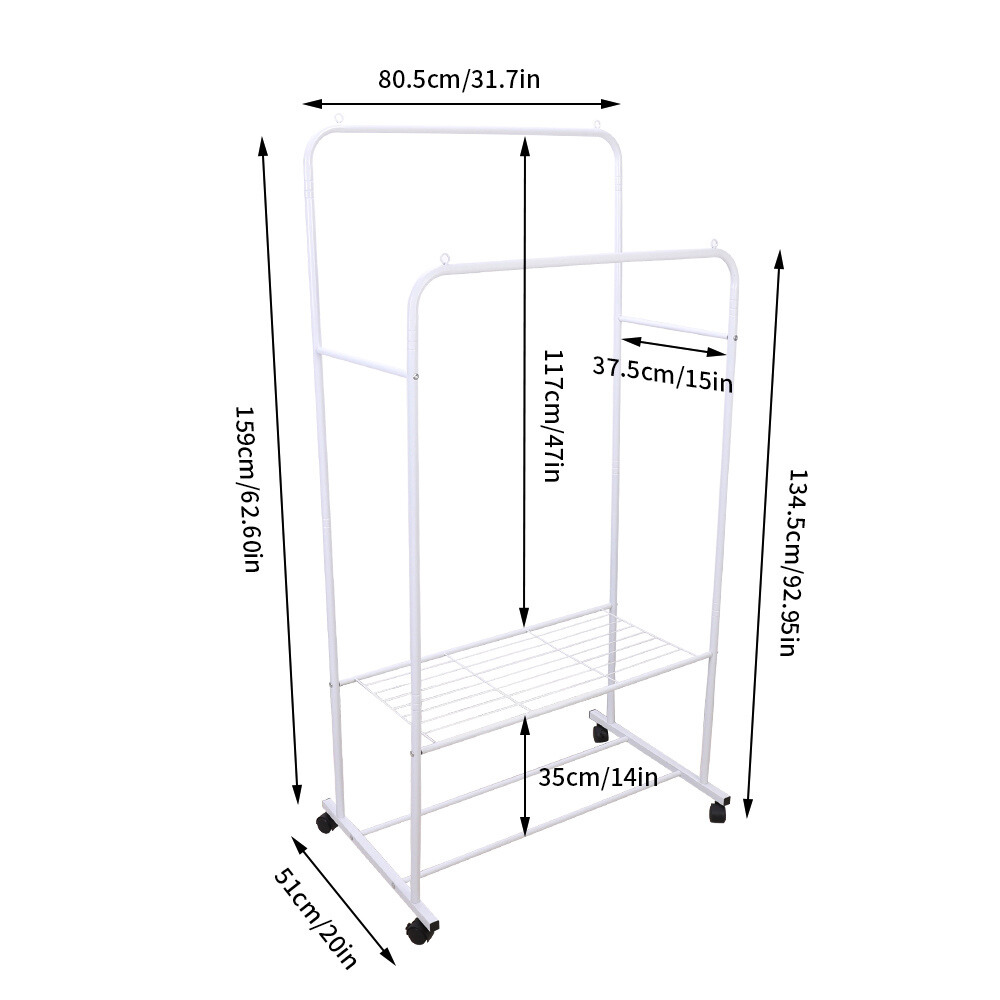 Heavy Duty Rolling Garment Rack Cloth Hanger and Shoes Organizer - The Grand Bazaar of Australia