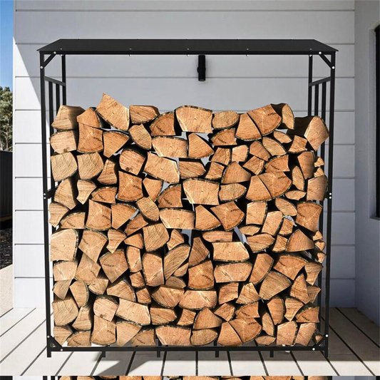 Heavy Duty Outdoor Firewood Storage Metal Log Rack with Top Cover - The Grand Bazaar of Australia