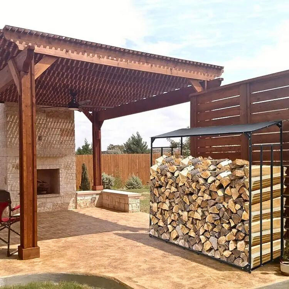 Heavy Duty Outdoor Firewood Storage Metal Log Rack with Top Cover - The Grand Bazaar of Australia