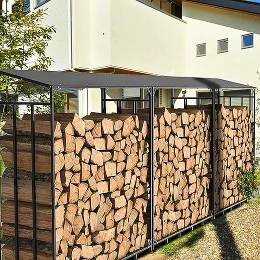 Heavy Duty Outdoor Firewood Storage Metal Log Rack with Top Cover - The Grand Bazaar of Australia