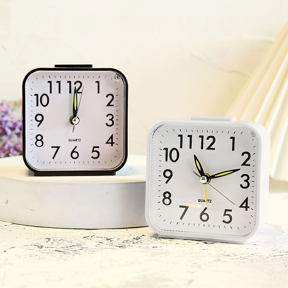Mini Square Silent Alarm Clocks Non-ticking Analog Quartz Clock with LED - Battery Power - The Grand Bazaar of Australia