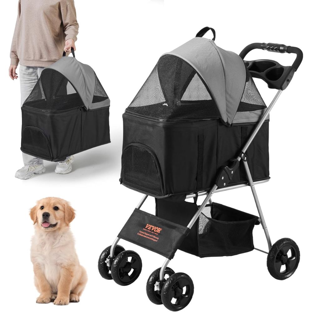 Pet Stroller with Brakes Storage Basket and Cup Holder - The Grand Bazaar of Australia