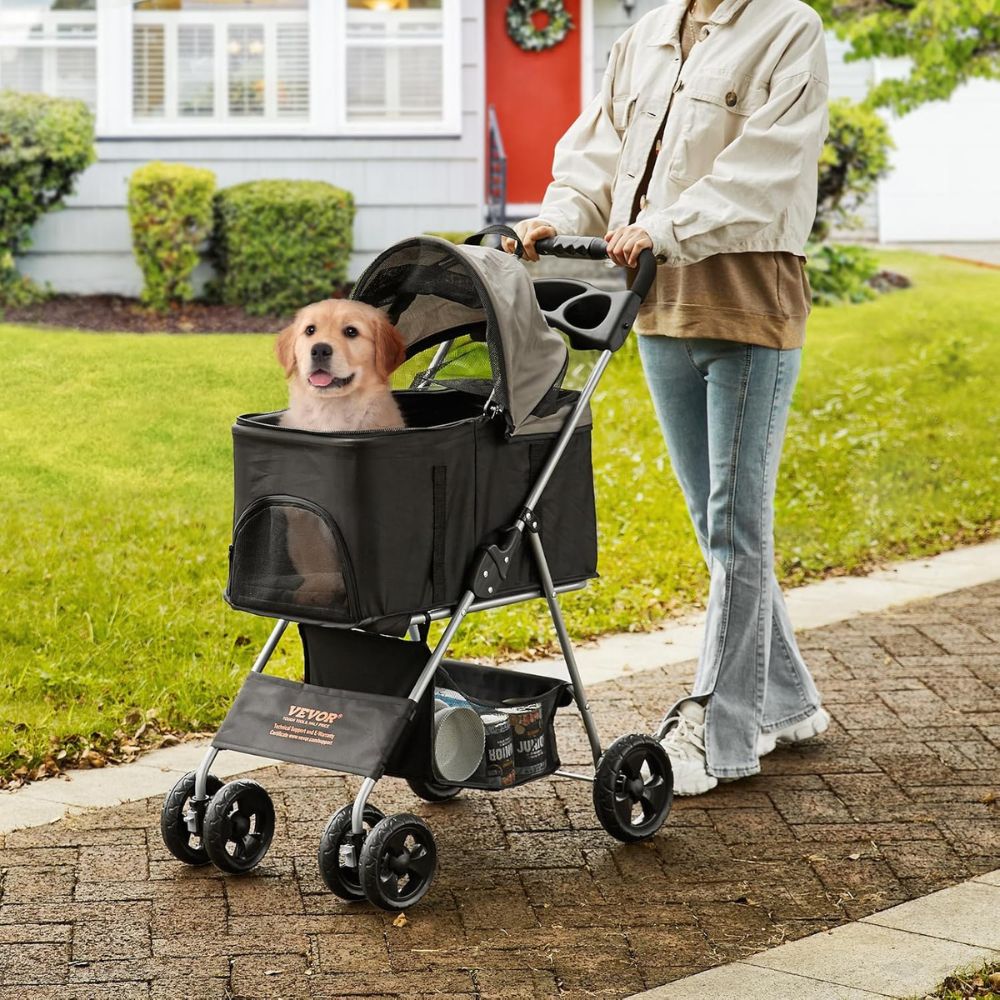 Pet Stroller with Brakes Storage Basket and Cup Holder - The Grand Bazaar of Australia