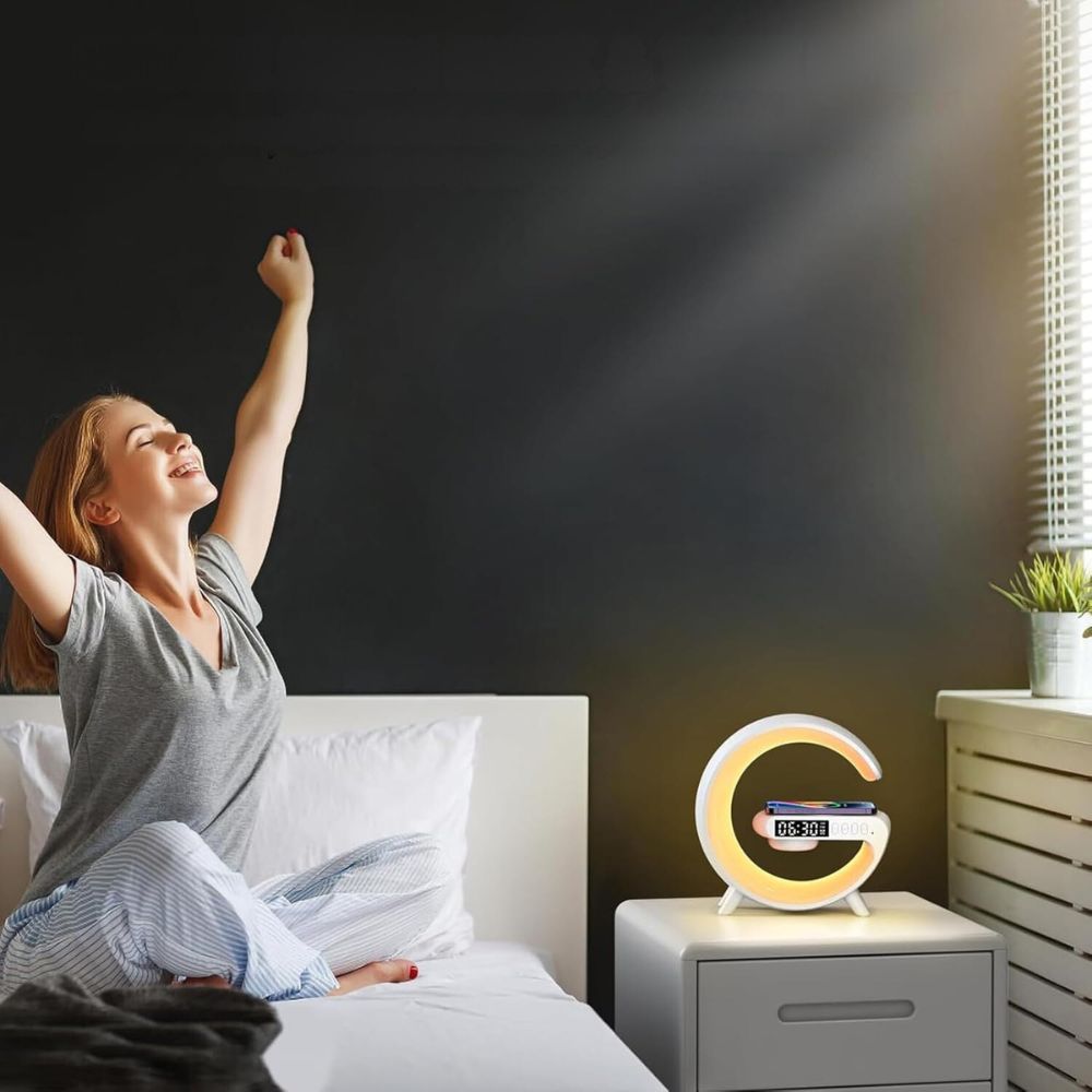 Smart G Lamp Night Light Bluetooth Speaker Wireless Charger LED RGB Alarm Clock - The Grand Bazaar of Australia
