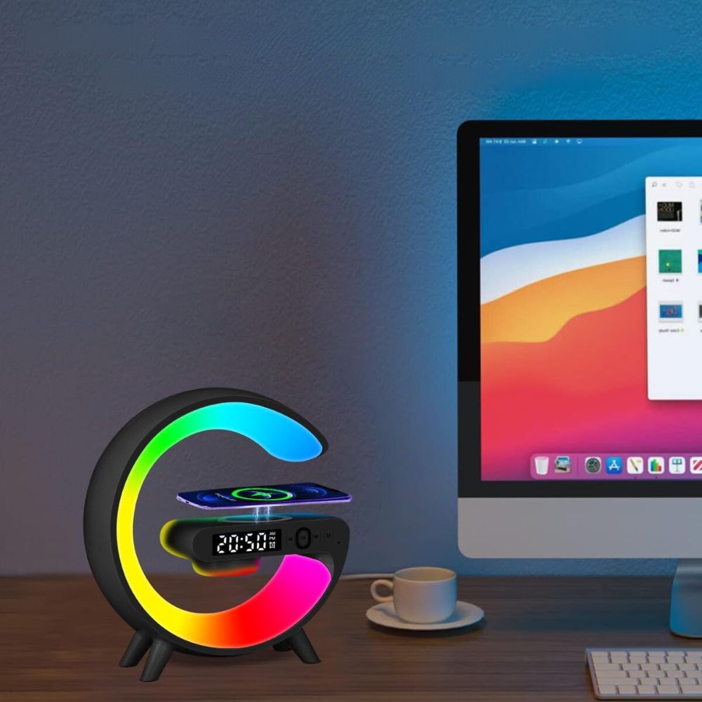 Smart G Lamp Night Light Bluetooth Speaker Wireless Charger LED RGB Alarm Clock - The Grand Bazaar of Australia