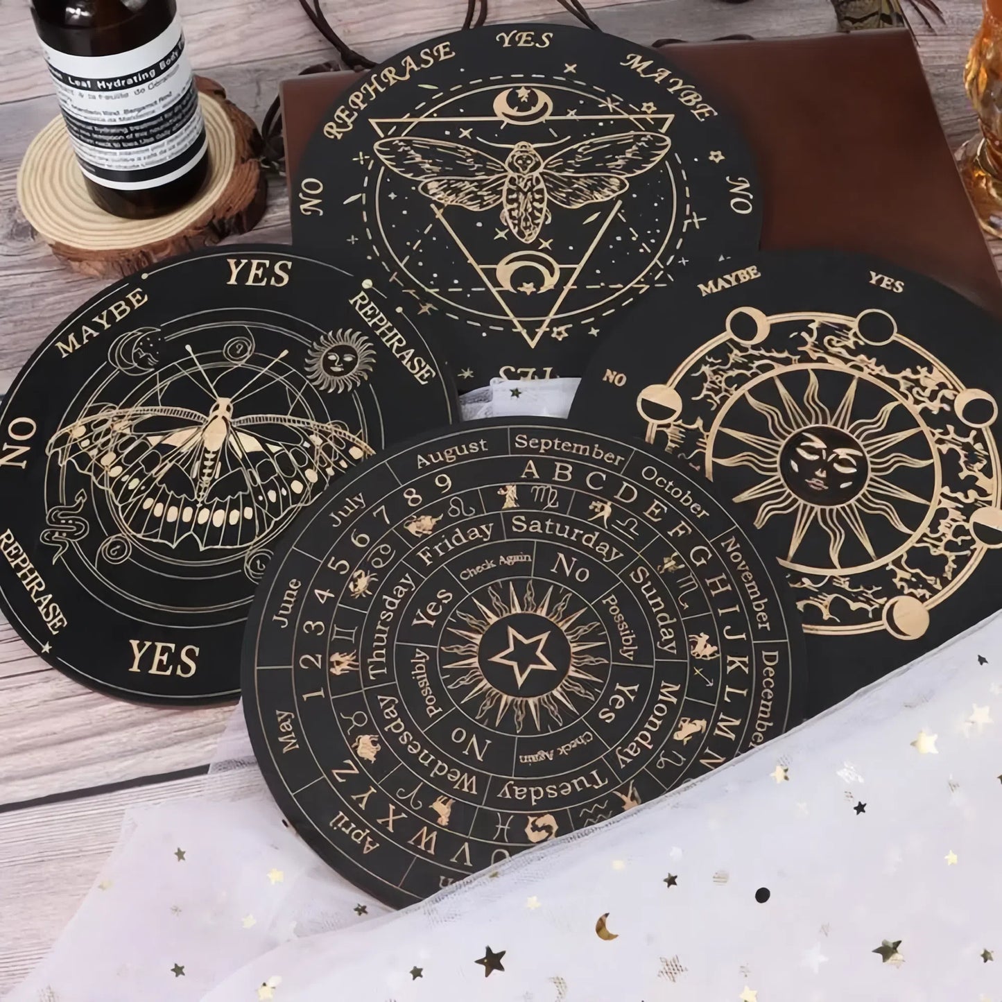 Wooden Moon and Star Pendulum Board for Metaphysical Healing and Divination - The Grand Bazaar of Australia