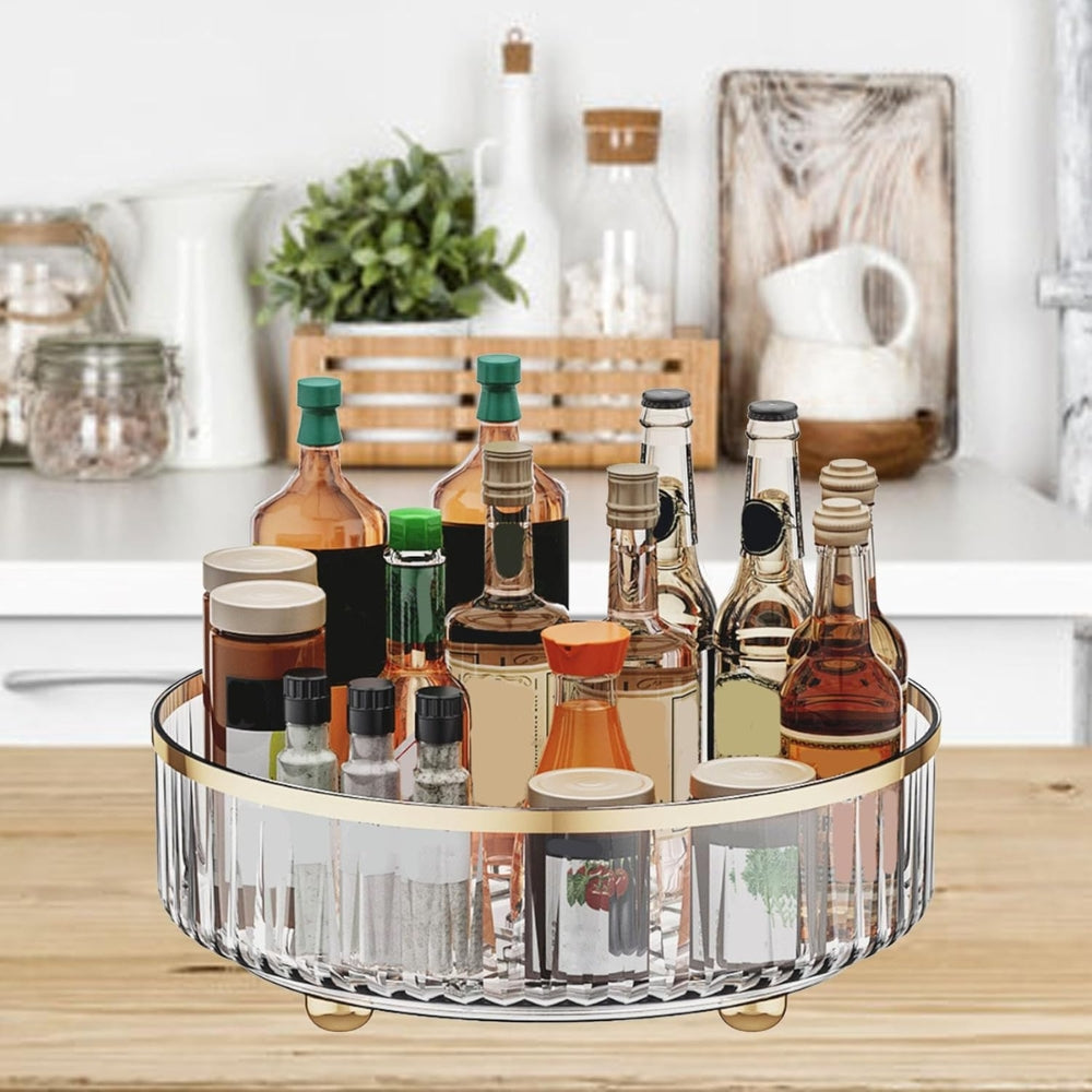 1pc Round Plastic Clear Rotating Container Bins for Cabinet Pantry Kitchen Countertop Refrigerator - The Grand Bazaar of Australia