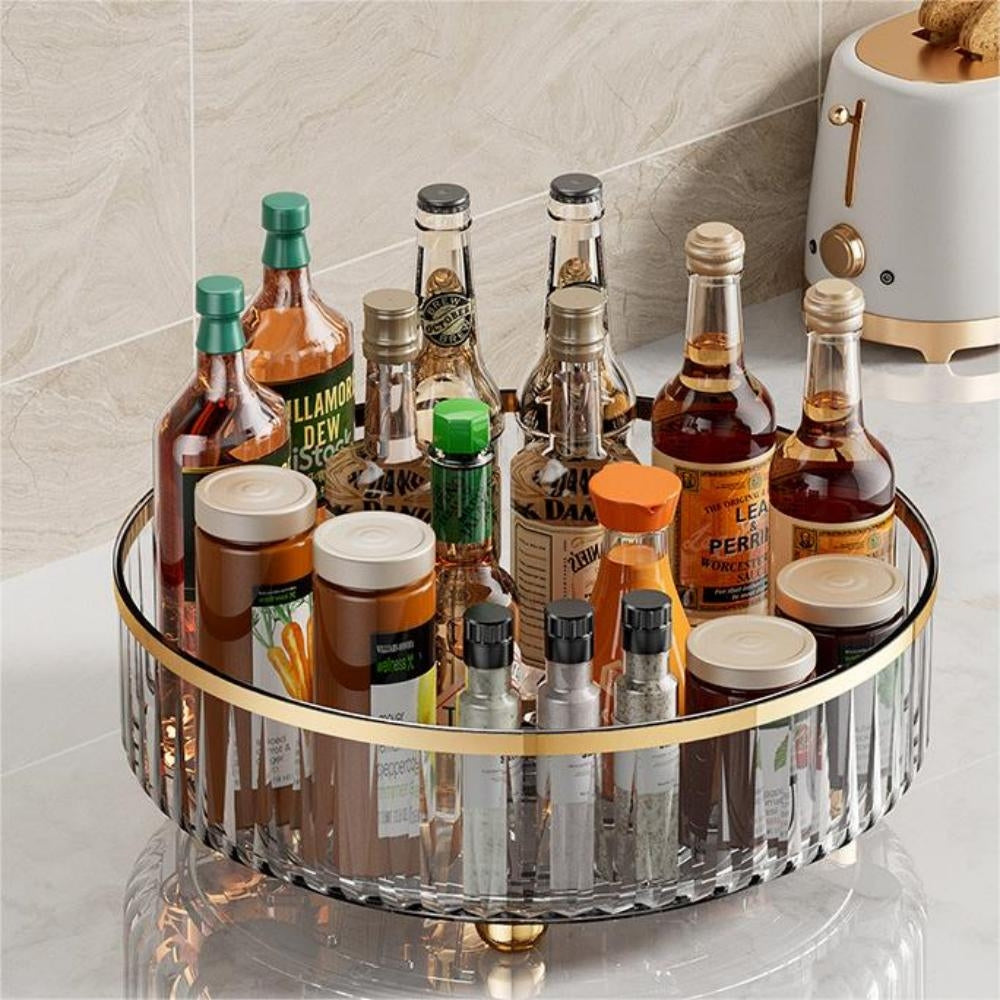 1pc Round Plastic Clear Rotating Container Bins for Cabinet Pantry Kitchen Countertop Refrigerator - The Grand Bazaar of Australia