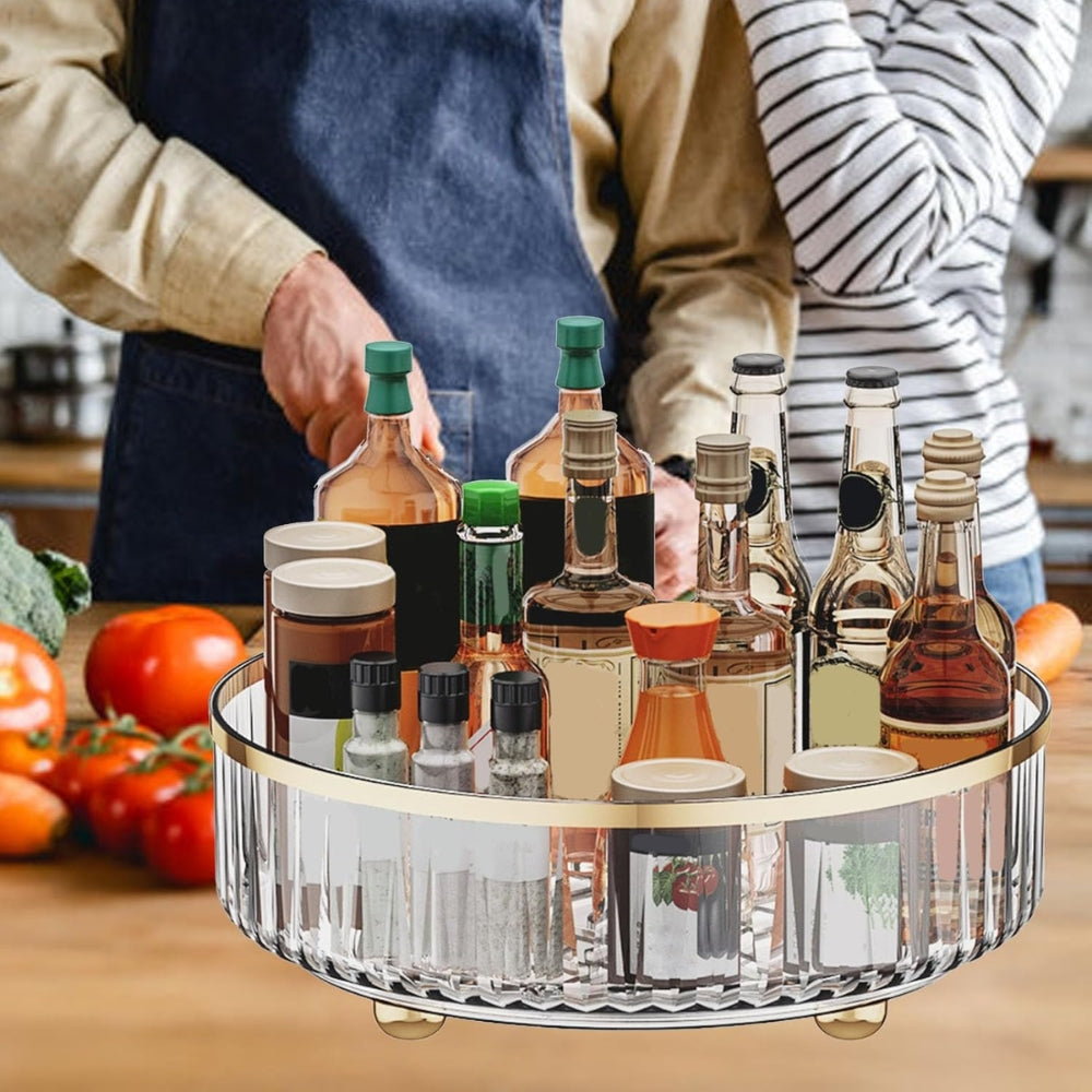 1pc Round Plastic Clear Rotating Container Bins for Cabinet Pantry Kitchen Countertop Refrigerator - The Grand Bazaar of Australia