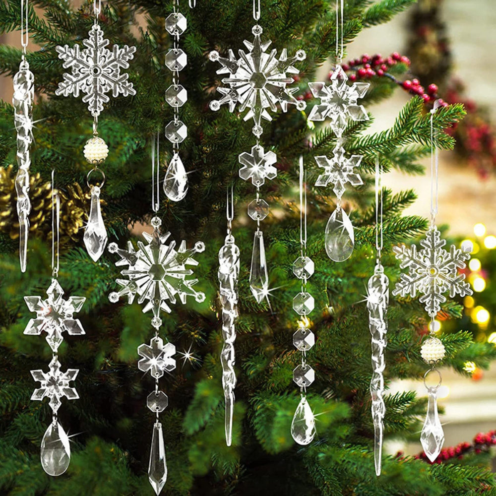 Acrylic Snowflake Simulation Ice Pendants Xmas Tree Hanging Ornament - The Grand Bazaar of Australia
