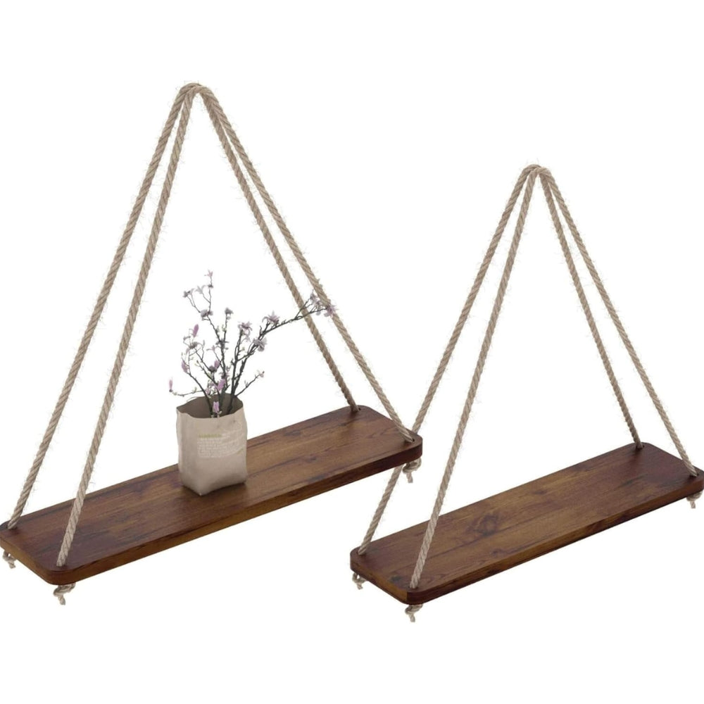 Wooden Swing Hanging Hemp Rope Wall Shelve Mounted Floating Plant Flower Pot - The Grand Bazaar of Australia