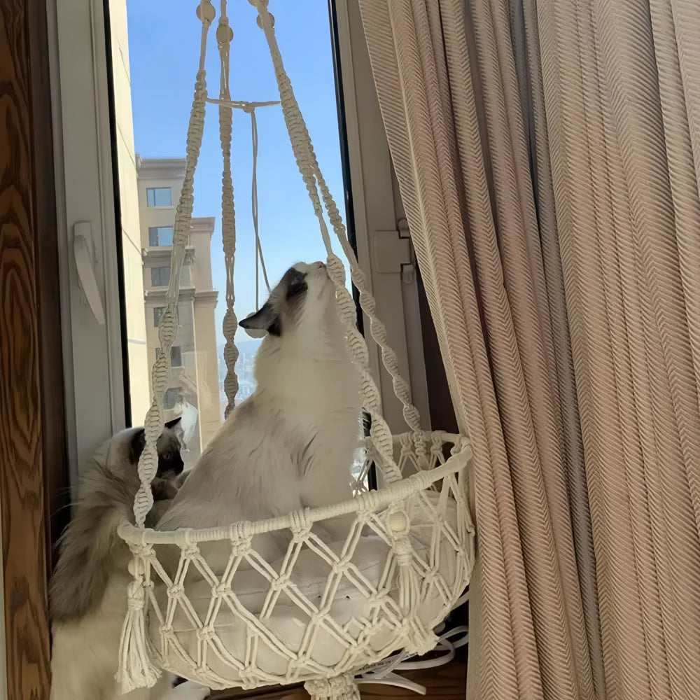 Hand Woven Cotton Cat Hammock Luxurious Hanging Basket for Indoor Kitties - The Grand Bazaar of Australia