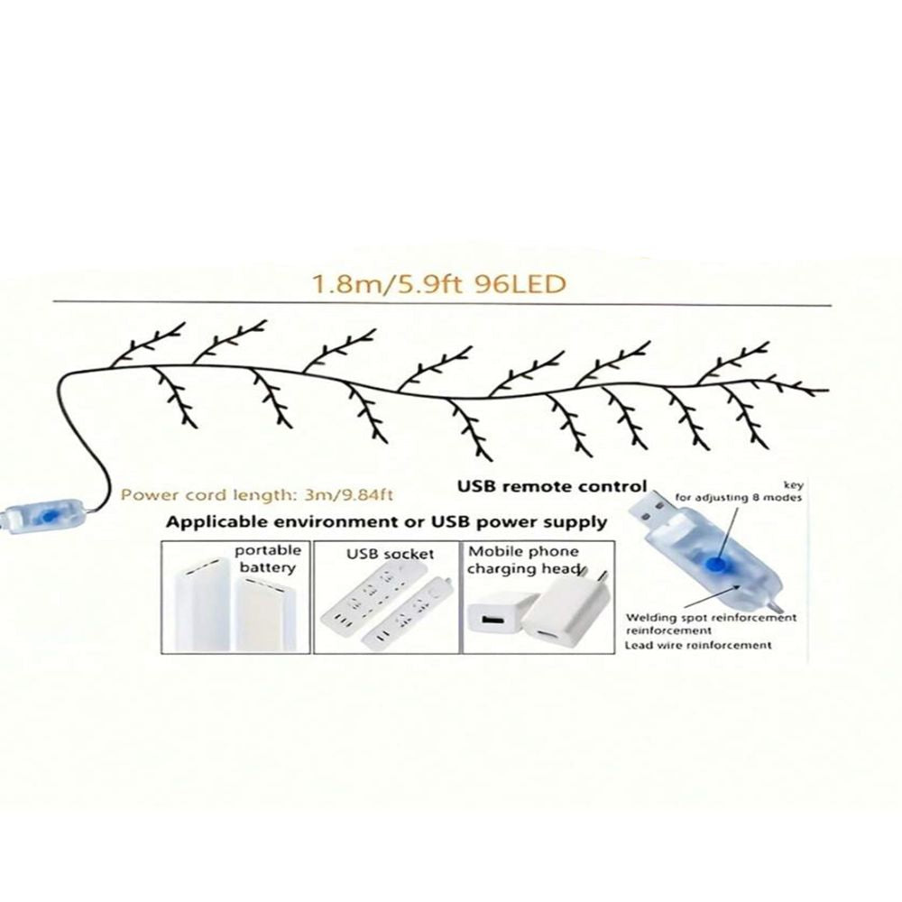 96 LED Willow Vine Lights Bendable Birch Tree 8 Modes - The Grand Bazaar of Australia