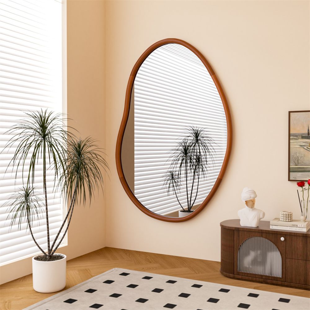 Stunning Asymmetrical Large Wall Mirror with Mid Century Wood Frame - The Grand Bazaar of Australia