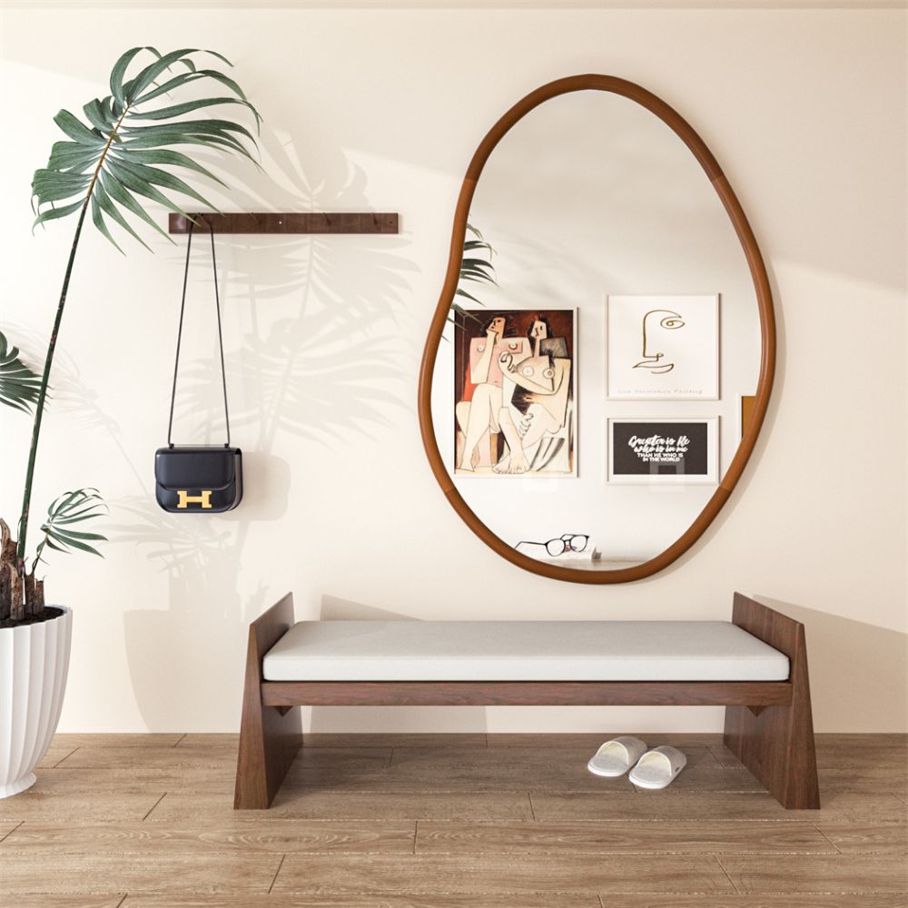 Stunning Asymmetrical Large Wall Mirror with Mid Century Wood Frame - The Grand Bazaar of Australia