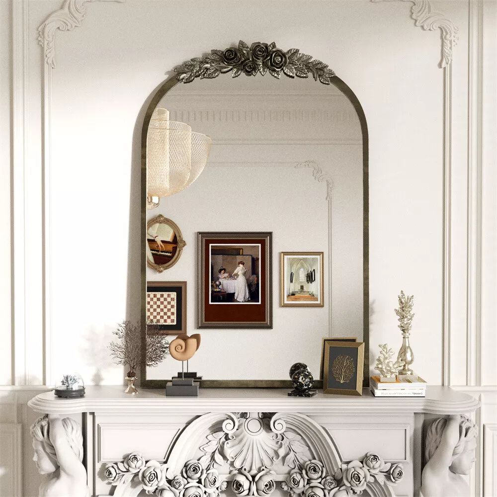 Stunning Baroque Brass Mirror Elegant Resin Rose Design - The Grand Bazaar of Australia