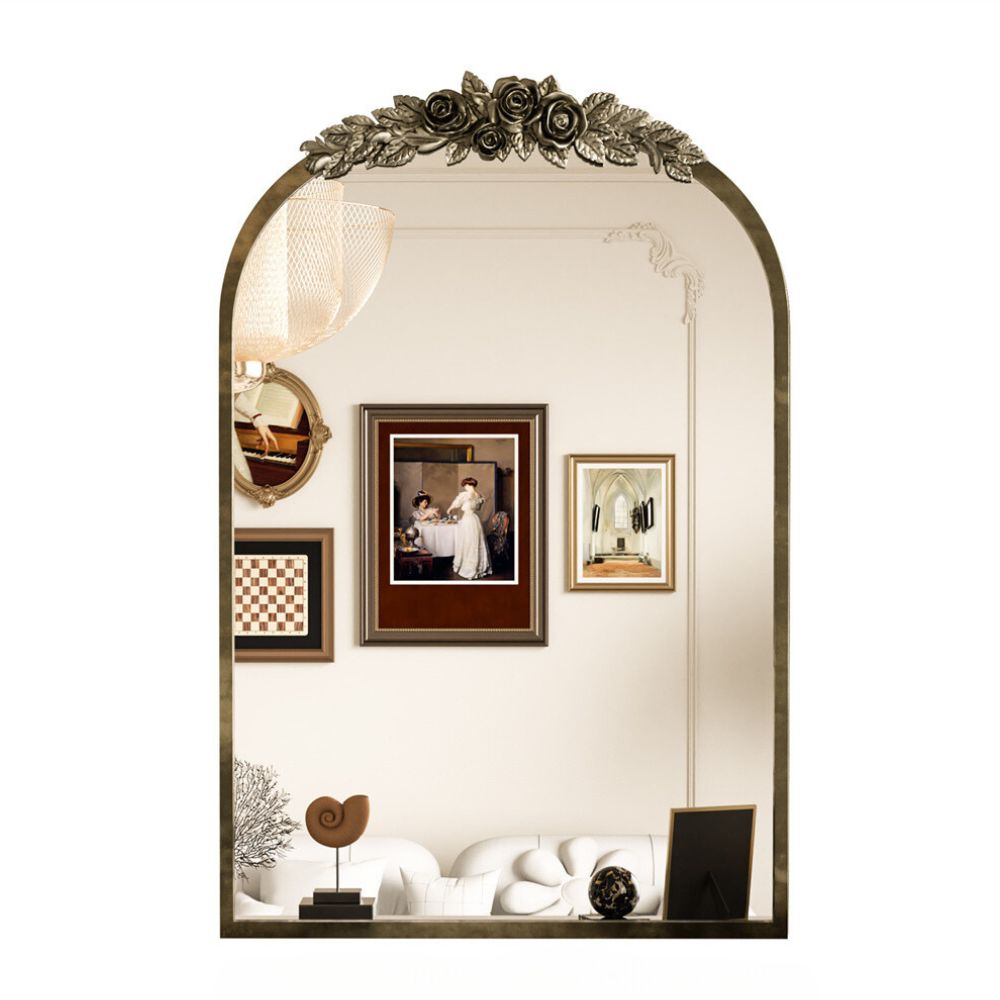 Stunning Baroque Brass Mirror Elegant Resin Rose Design - The Grand Bazaar of Australia
