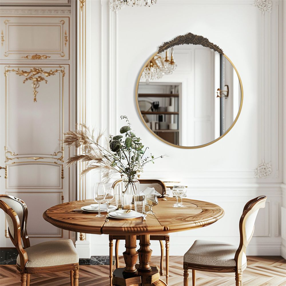 Stunning Baroque Brass Mirror Elegant Resin Rose Design - The Grand Bazaar of Australia